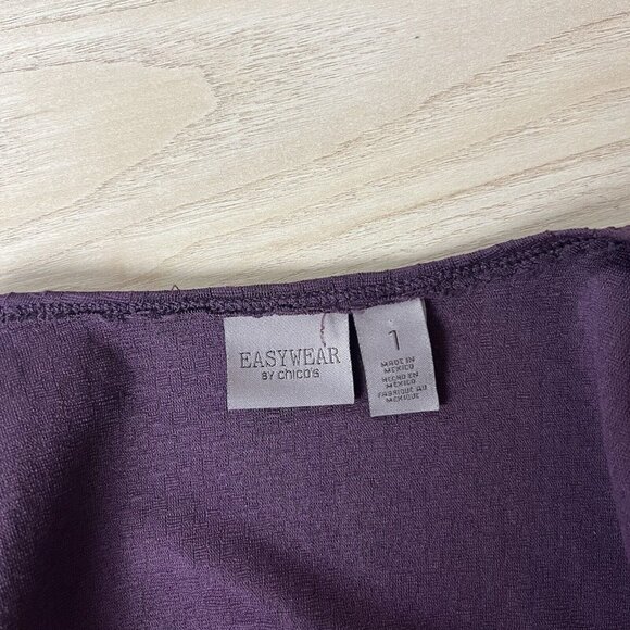 Chicos Easywear Cardigan Size 1 Medium Eggplant Purple Liquid Knit Open Front - Picture 3 of 7